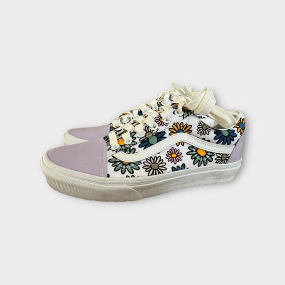 Vans Off The Wall Low Top Sneakers in White/Purple Floral Print, Size 7 - Picture 4 of 12